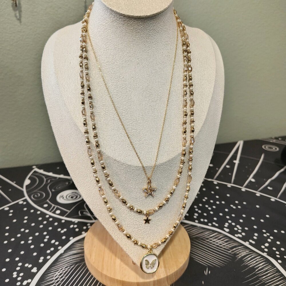 New Sparkly Star Charm Layered Beaded Necklace